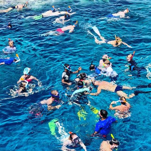 A lot of people doing snorkeling which is a mistake