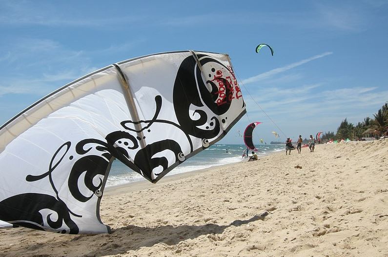 A kite for kitesurfing on the beach